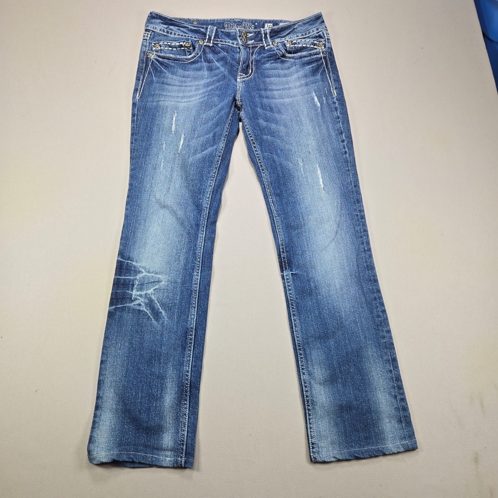 Miss Me Straight Leg Jeans Lace Studded Embellished Medium Wash Women Size 30